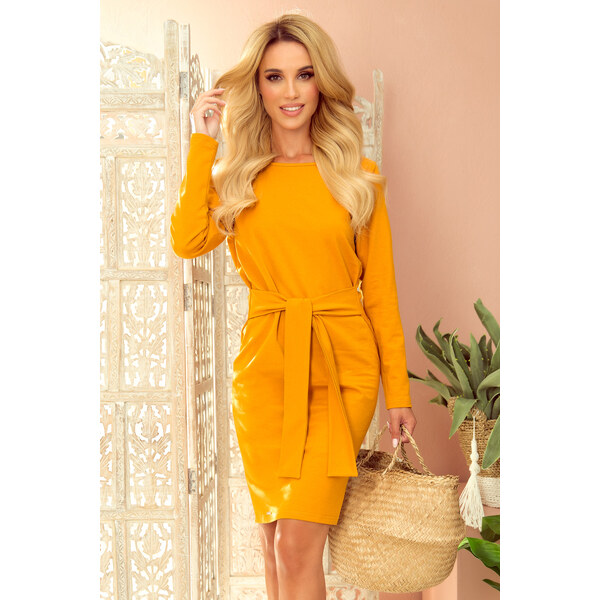 Glara Jednofarebné bavlnené dámske šaty s rukávom 25709394