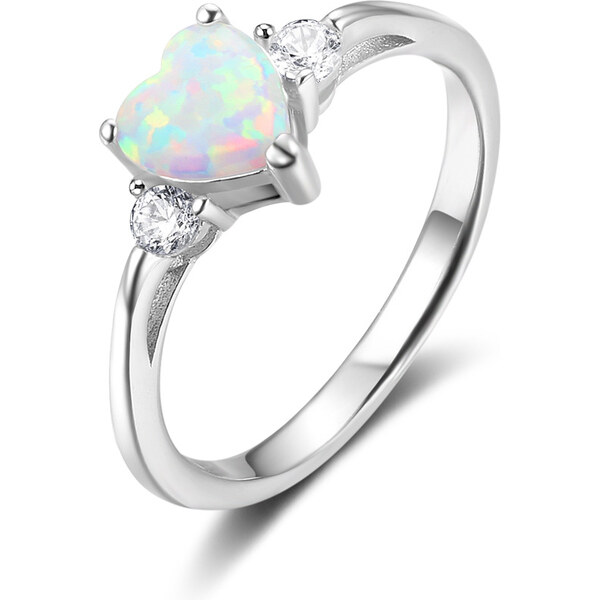 Olivie Strieborný prsteň BIELÉ OPÁLOVÉ SRDCE 5291 25806513