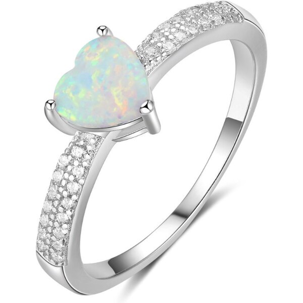 Olivie Strieborný prsteň BIELÉ OPÁLOVÉ SRDCE 5293 25806515