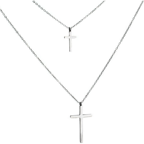 BM Jewellery Náhrdelník krížik dvojitý z chirurgickej ocele S11108070 31318852