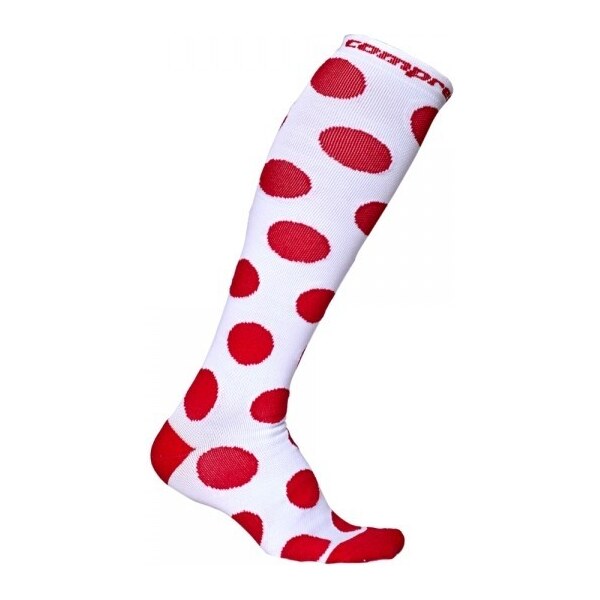 X-POOL DUO bodkované kompresné podkolienky COMPRESSOX Biela / Červená 26251990