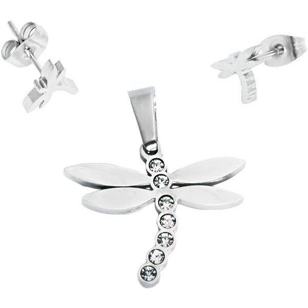 BM Jewellery Dámsky set náušnice a prívesok vážka z chirurgickej ocele 31318861