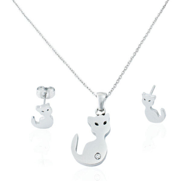 BM Jewellery Dámsky set náušnice a retiazka s príveskom mačka z 31318866