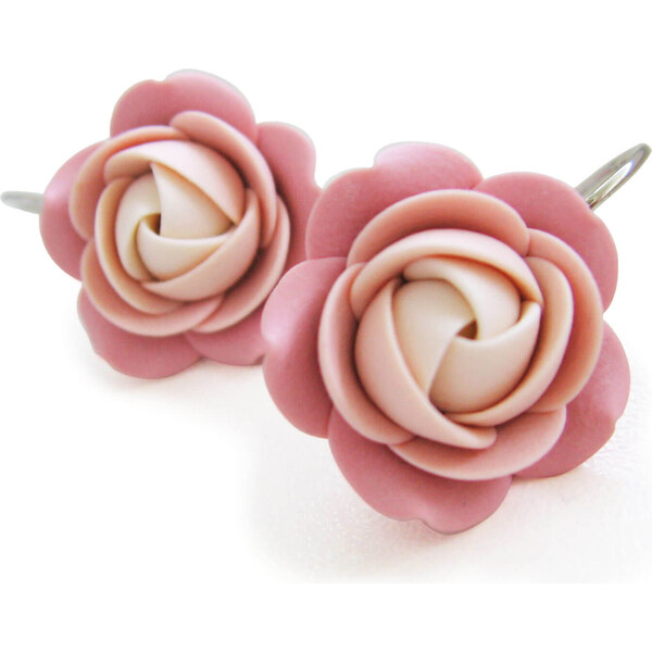 Troli Smotanovo-staroružové visiace náušnice kytičky 66596072