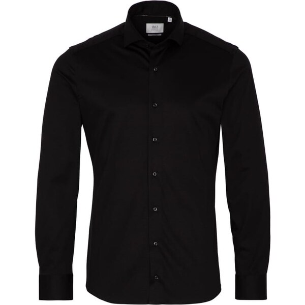 1863 BY ETERNA Jersey luxusná pletená pánska košeľa čierna Slim Fit 66024259