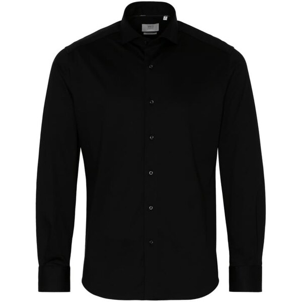 1863 BY ETERNA Jersey luxusná pletená pánska košeľa čierna Modern Fit 66024261