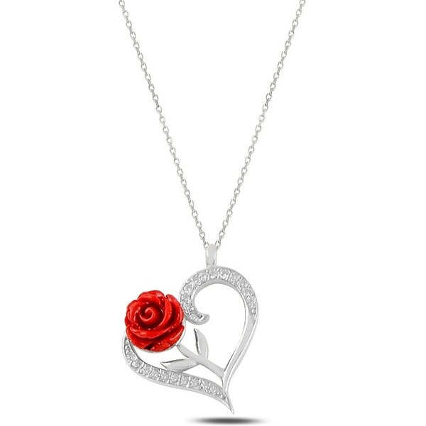 Olivie Strieborný náhrdelník RUŽA & SRDCE 5336 27007147