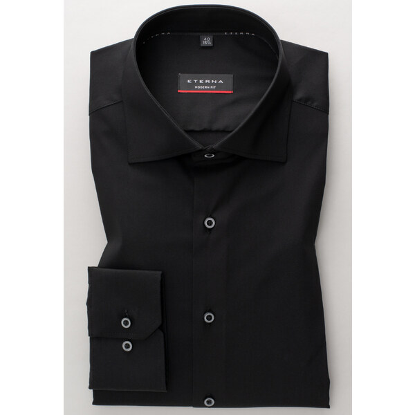 Pánska Modern fit čierna košeľa ETERNA s dlhým rukávom stretch 45918164