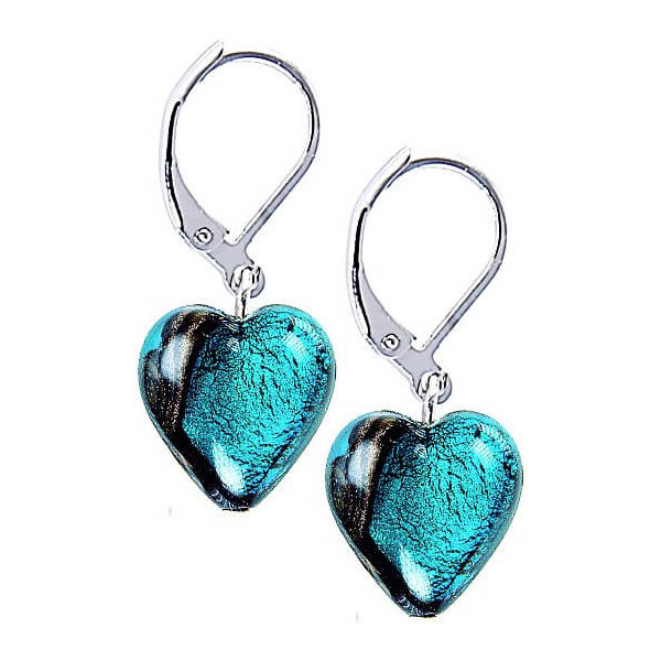 Lampglas Výnimočné náušnice Turquoise Heart s rýdzim striebrom v 66593039