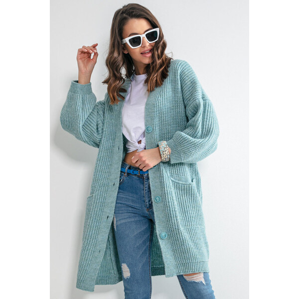 Glara Dámsky velký sveter so zapínaním s vlnou 27009433