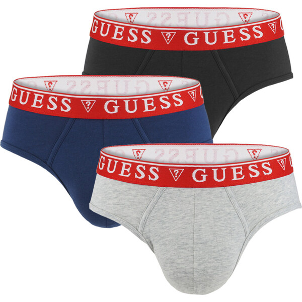 GUESS - 3PACK cotton stretch color slipy s červeným pásom 27023917
