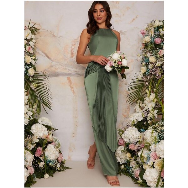 Chi Chi London Zelené saténové maxi šaty 27024216