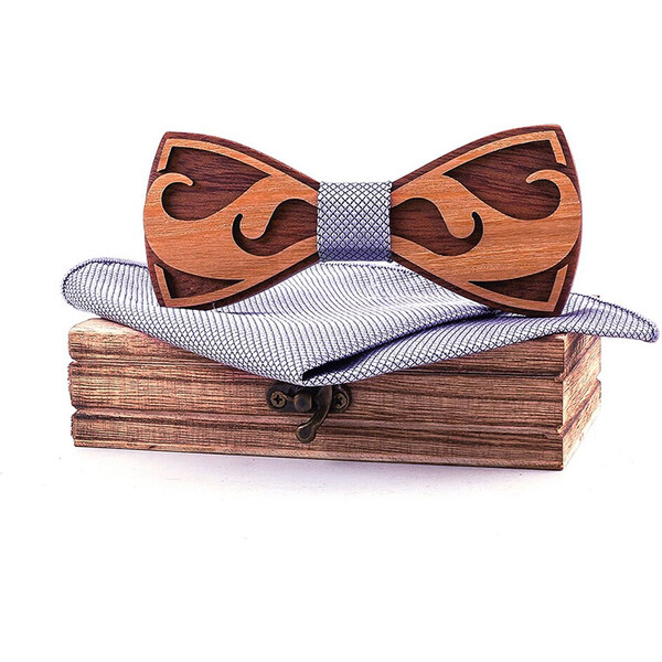 Mahoosive Drevený motýlik s vreckovkou T312-C4 35941935