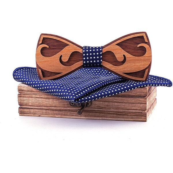 Mahoosive Drevený motýlik s vreckovkou T312-C3 35941937