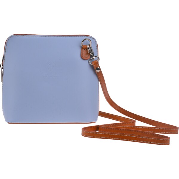 Modrá kožená talianska crossbody kabelka Grana Blu Chiaro Camel 27093786