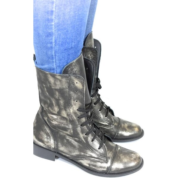 LEON Dámske čierne kožené čižmy LAKA 66435059