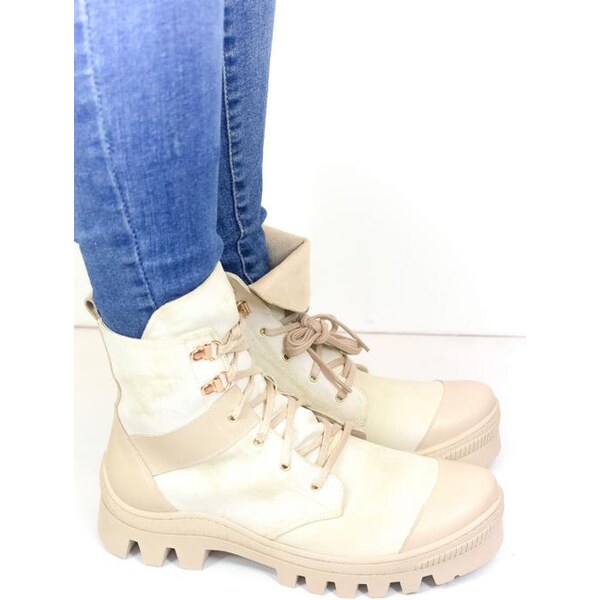 JOHN-C Dámske béžové kožené čižmy LUSSY 27137402