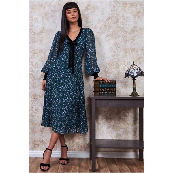 Goddiva Modré áčkové midi šaty s kvetmi 27204834