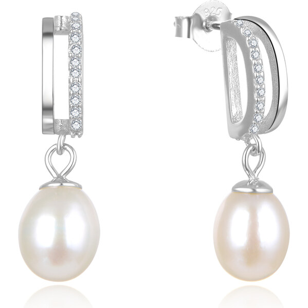 Beneto Elegantné strieborné náušnice s pravými perlami AGUP2687P 66586442
