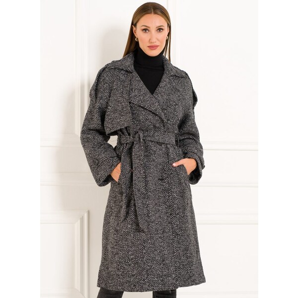 Due Linee Dámsky flaušový kabát s viazaním sivý 27541723
