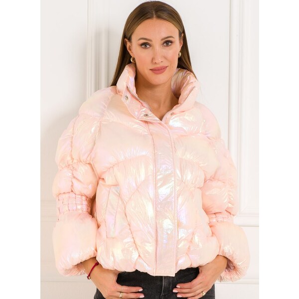 Due Linee Dámska zimná bunda perleťová prepletané rukávy ružová 27541974