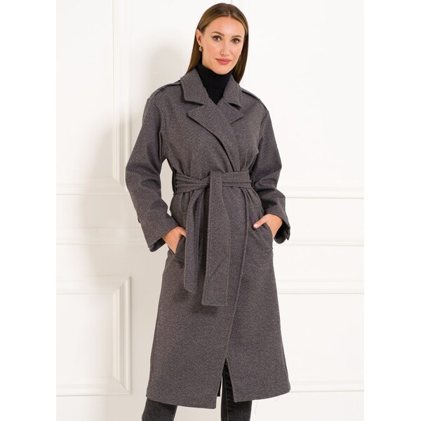 Due Linee Dámsky flaušový kabát s koženkovými detailmi sivý 27542016