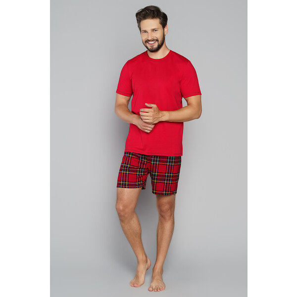 Italian Fashion Vianočné pánske pyžamo krátke Narwik mega soft červené 27583701