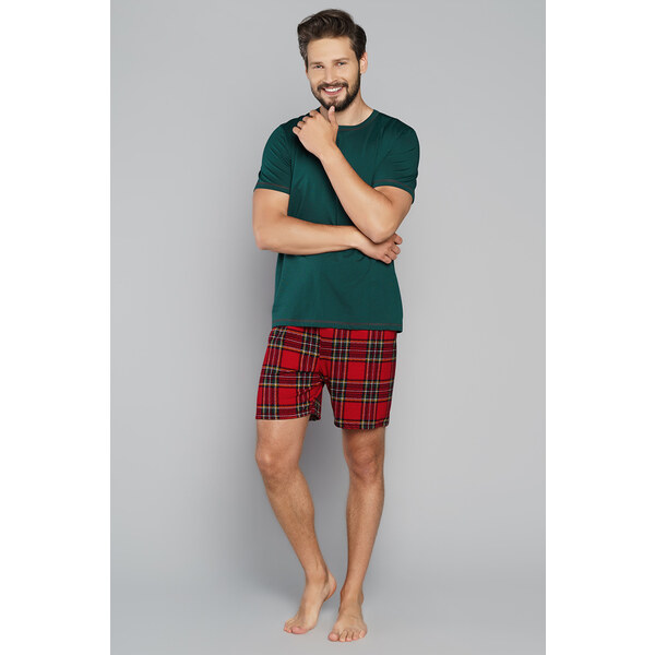 Italian Fashion Vianočné pánske pyžamo krátke Narwik mega soft zelené, 27583702