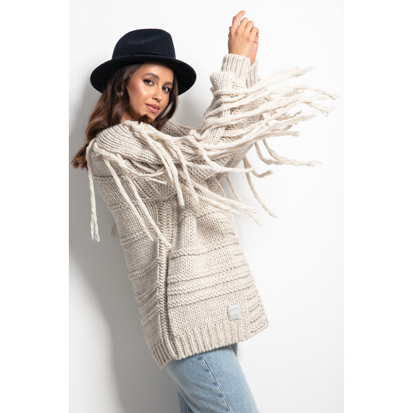 Glara Pletený vlnený kardigán so strapcami 27595829