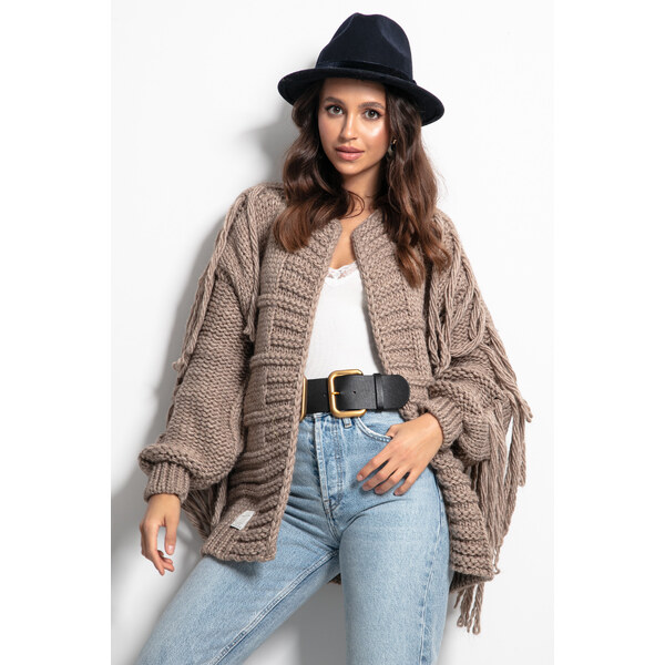 Glara Pletený vlnený kardigán so strapcami 27595828