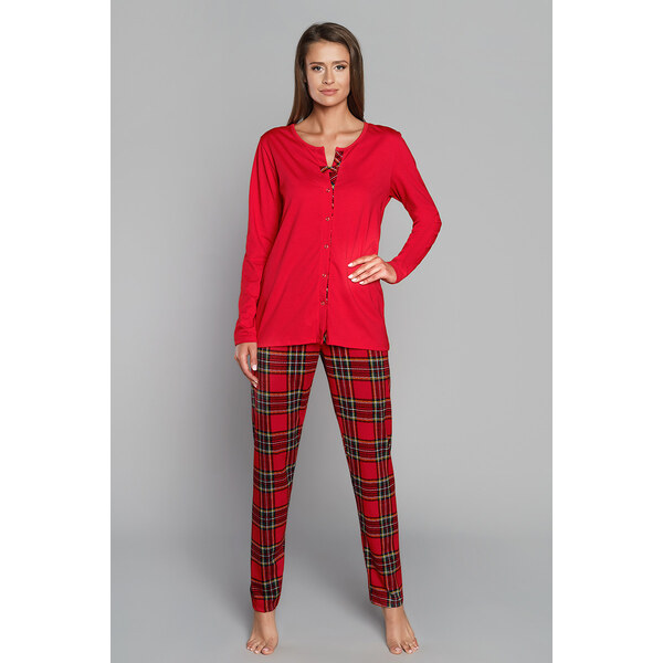 Italian Fashion Vianočné dámske bavlnené pyžamo na cvoky Zorza červené 27596042