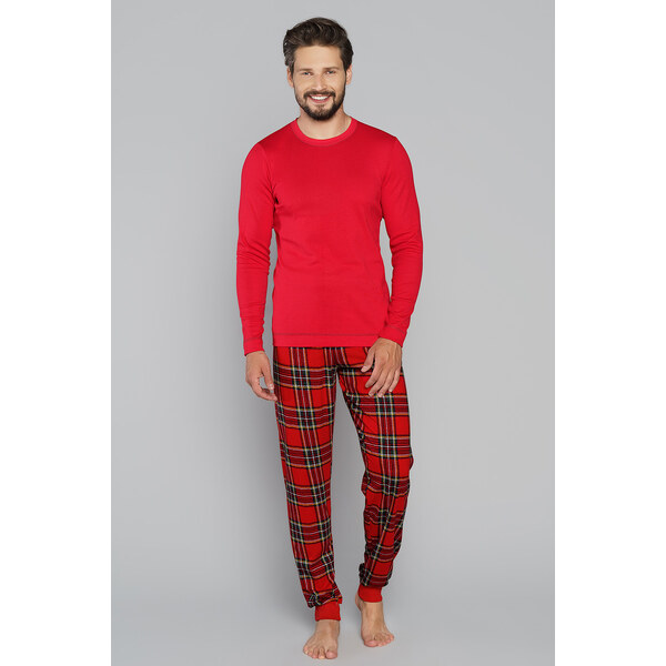 Italian Fashion Vianočné pánske pyžamo Narwik mega soft červené, Farba 27596046