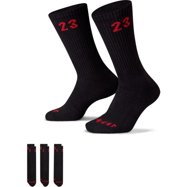 Jordan Essentials 3 Pack Crew Black/Red Socks - Unisex - Ponožky 66355656