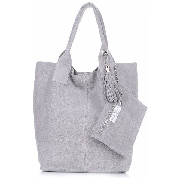 Kožené kabelka shopper bag Genuine Leather svetlo šedá 801 60879468