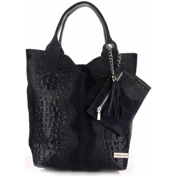 Kožené kabelka shopper bag Vittoria Gotti tmavo modrá V877 61074711