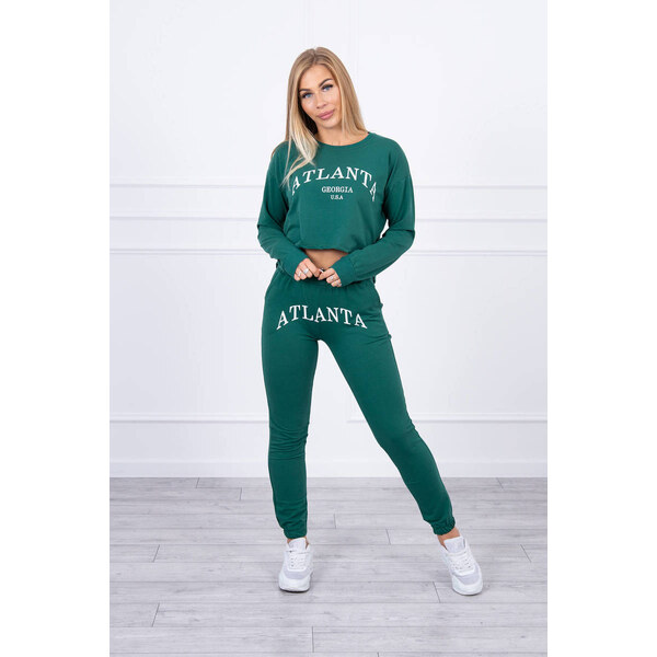 MladaModa Crop-topová tepláková súprava s nápisom Atlanta tmavozelená 27757409