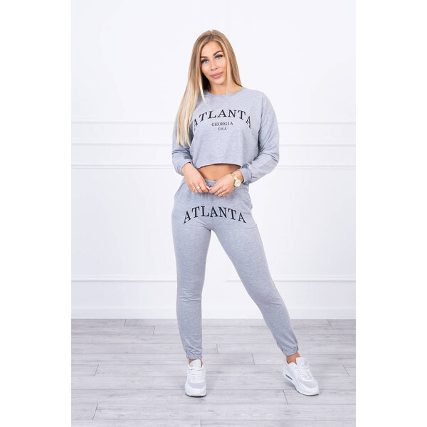 MladaModa Crop-topová tepláková súprava s nápisom Atlanta šedá 27757410