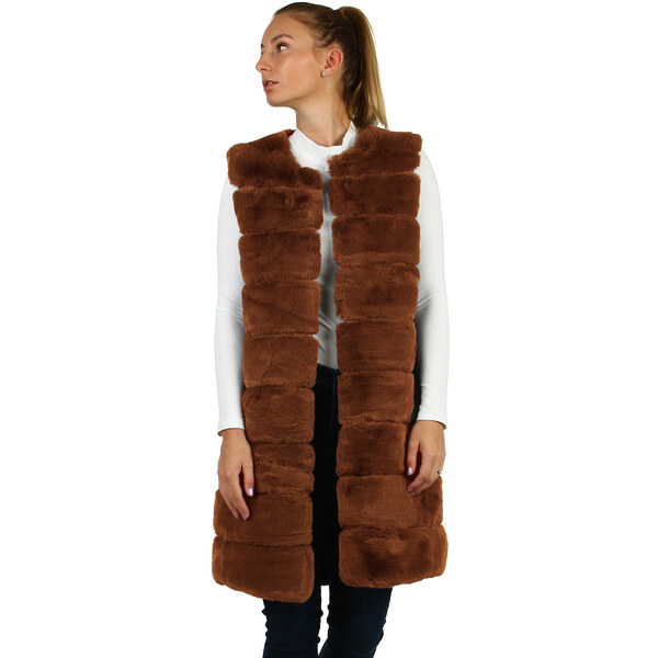 Glara Dlhá prešívaná kožušinová vesta 28762788