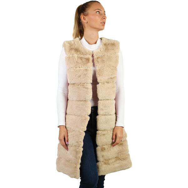 Glara Dlhá prešívaná kožušinová vesta 28762789