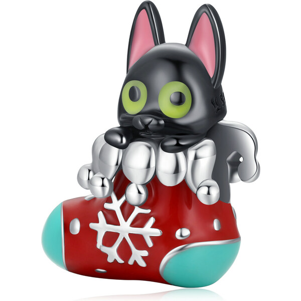 Emporial strieborný prívesok Mačka a vianočné pančucha 56226428