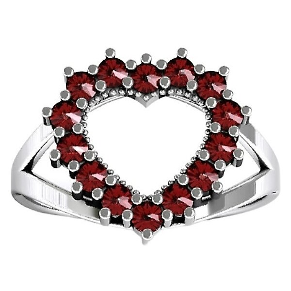 Olivie Strieborný prsteň GRANÁTOVEJ SRDCE 5415 28209145
