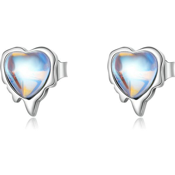 Emporial strieborné kôstkové náušnice Dúhové mesačné srdce SCE1306 55672292