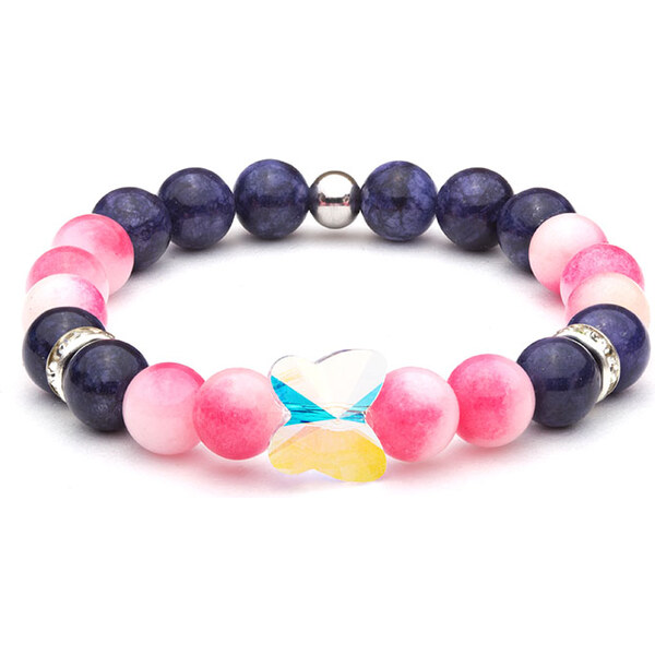 BudNej Minerálny náramok MOTÝĽ Swarovski z chalcedónu a sodalitu 35942049