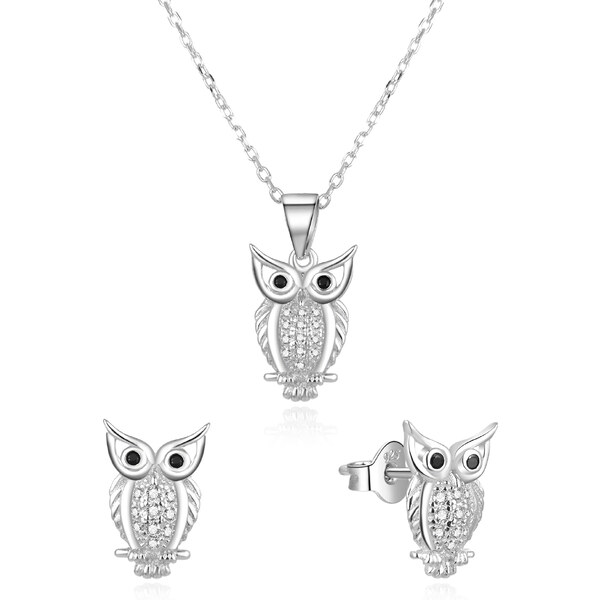 Beneto Strieborná súprava šperkov Sovičky so zirkónmi AGSET61RL 66593109
