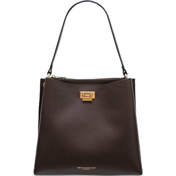 Glamorous by GLAM Dámska kožená kabelka so zlatými detailmi - tmavo 28162464