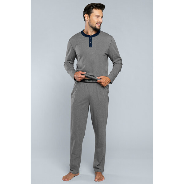 Italian Fashion Pánske elegantné bavlnené pyžamo Profit, Farba šedá 28187093