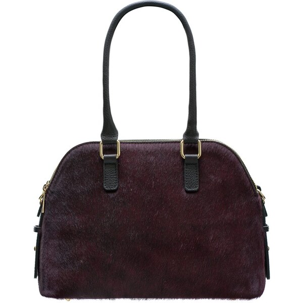 Glamorous by GLAM Kožená kabelka s dlhými pútkami so srsťou - vínová 28197308