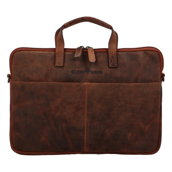 Green Wood John Kožená taška na notebook hnedá 66614853