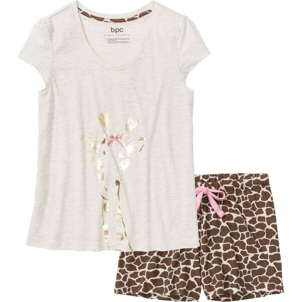 bonprix Krátke pyžamo s fóliovou potlačou, farba béžová 44732338