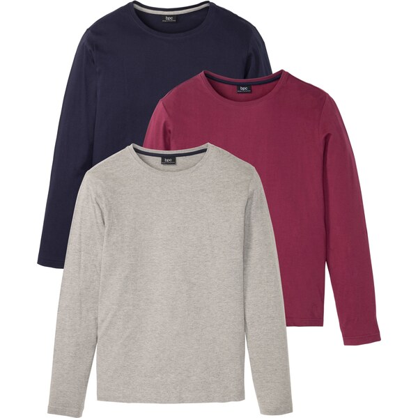 bonprix Tričko s dlhým rukávom (3 ks), farba šedá 44734083